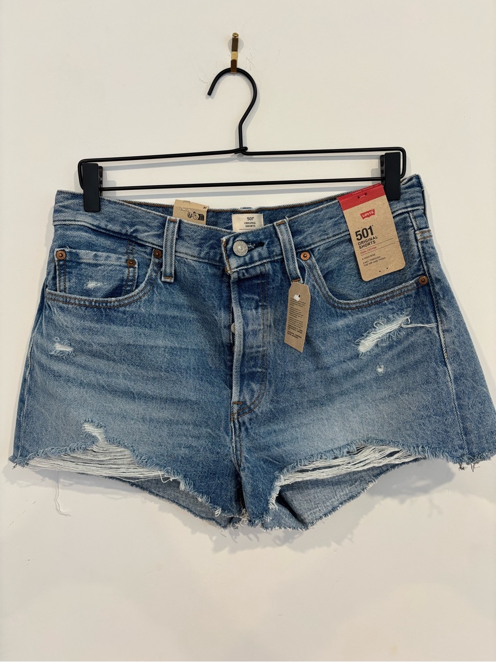 Levi's 501 Light Blue Distressed Denim Shorts
